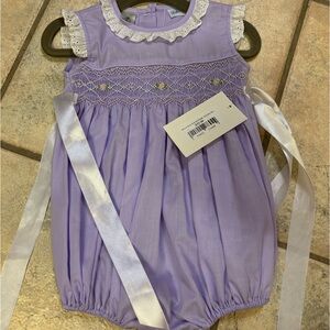 Lavender Smocked Dress with Floral Embroidery Lulu Bebe